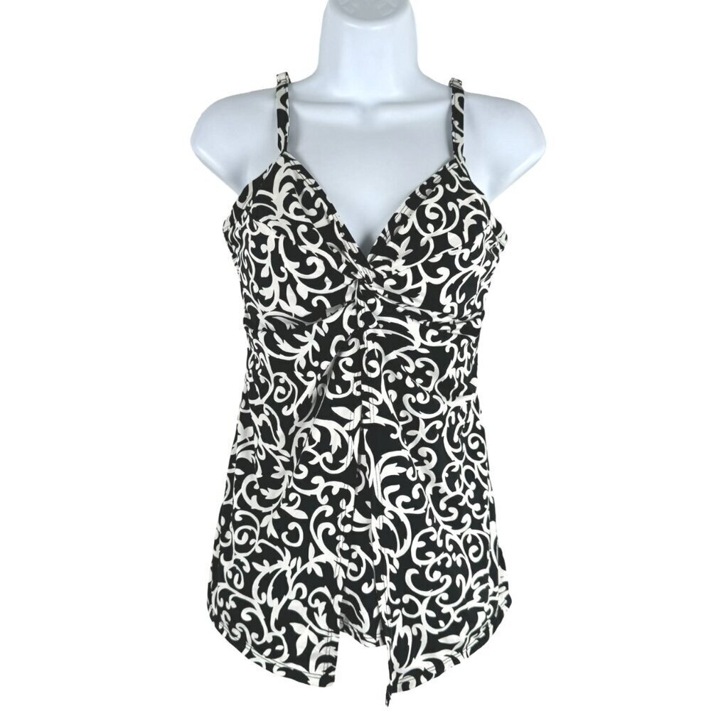 Miraclesuit‎ Tankini Swim Top Size 8 Black White Printed Underwire SW-1978